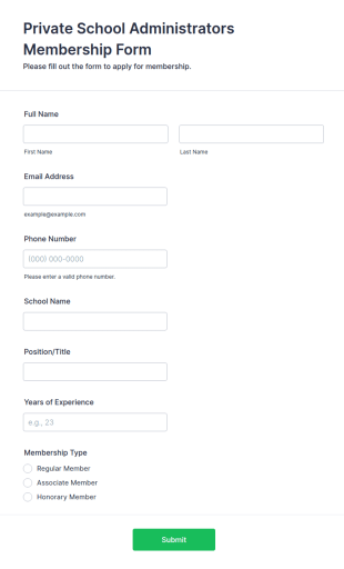 Private School Administrators Membership Form Template