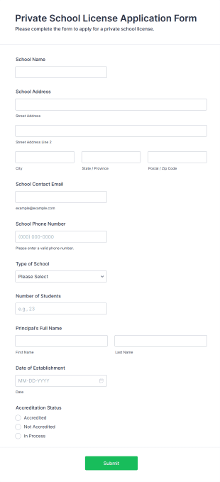Private School License Application Form Form Template