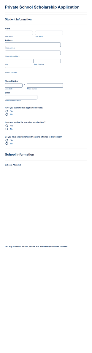 Private School Scholarship Application Form Template