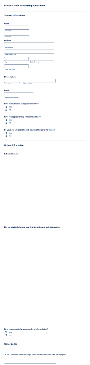 Private School Scholarship Application Form Template
