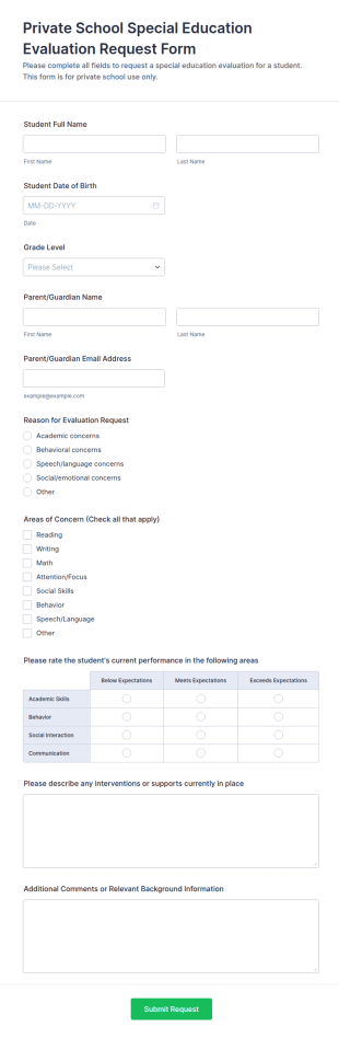 Private School Special Education Evaluation Request Form Template