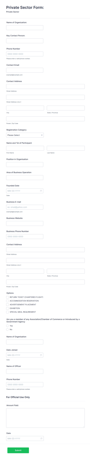 Trade Mission Private Sector Form Template