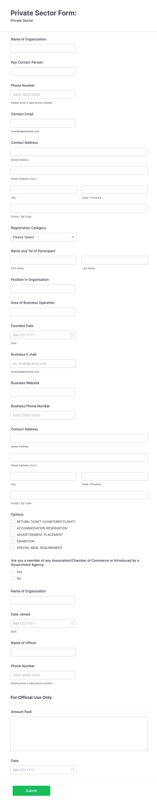 Trade Mission Private Sector Form Template