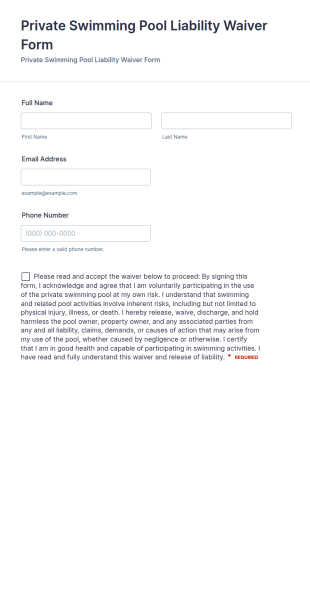 Private Swimming Pool Liability Waiver Form Template
