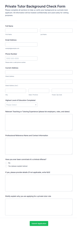 Private Tutor Background Check Form Template