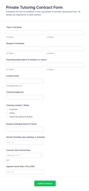 Private Tutoring Contract Form Template