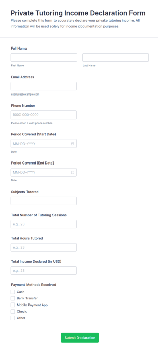 Private Tutoring Income Declaration Form Template