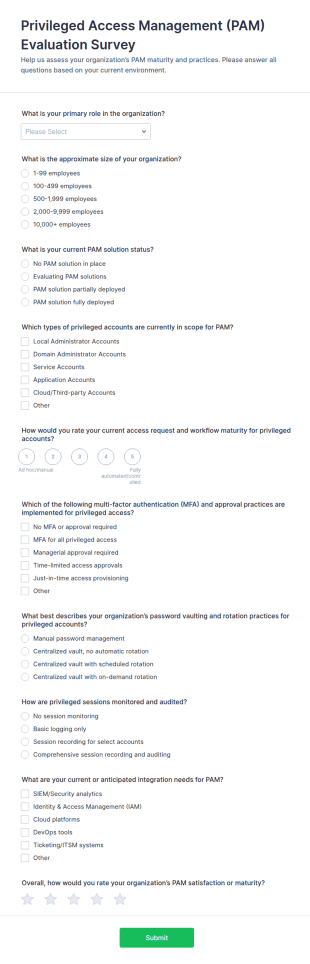 Privileged Access Management Evaluation Survey Form Template