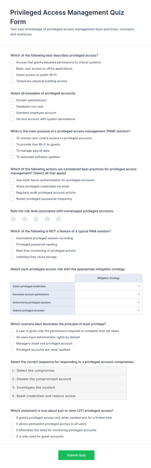 Privileged Access Management Quiz Form Template