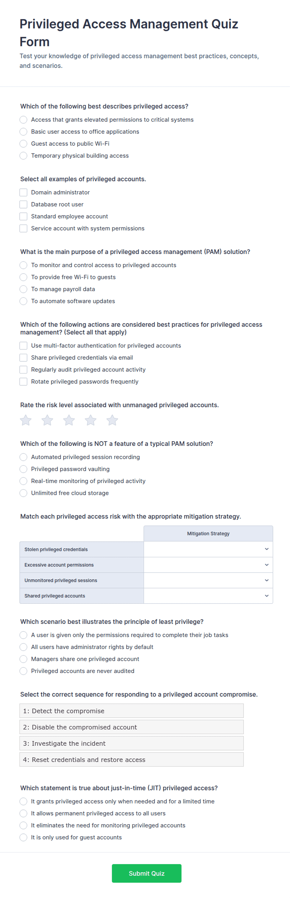 Privileged Access Management Quiz Form Template | Jotform