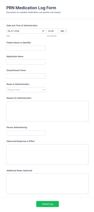 PRN Medication Log Form Template