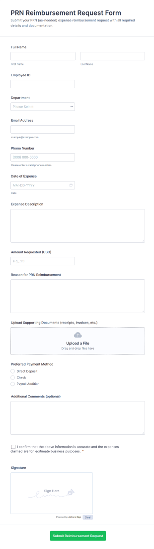PRN Reimbursement Request Form Template