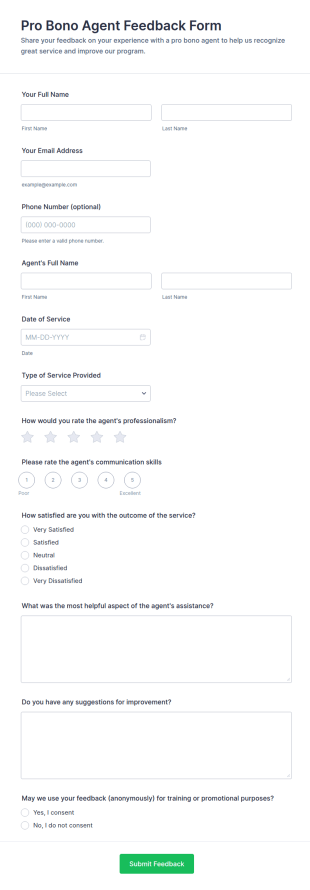 Pro Bono Agent Feedback Form Template