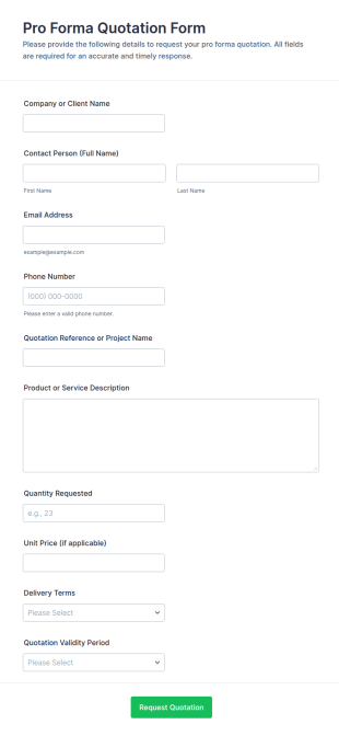 Pro Forma Quotation Form Template