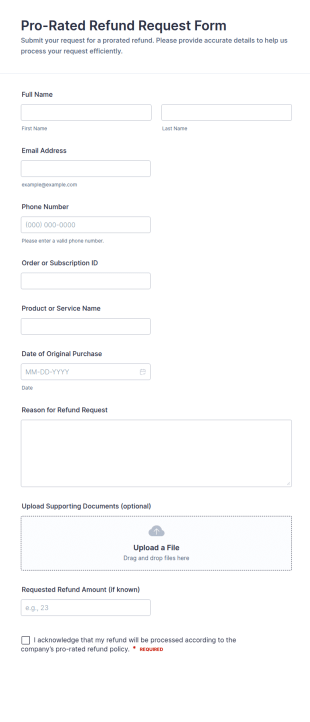 Pro Rated Refund Request Form Template
