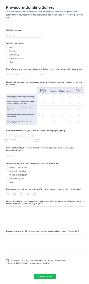 Pro Social Bonding Survey Form Template