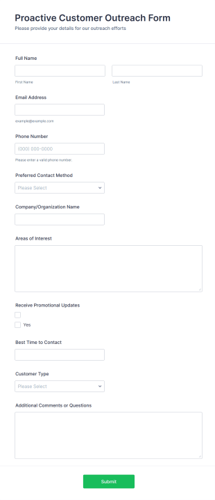Proactive Customer Outreach Form Template