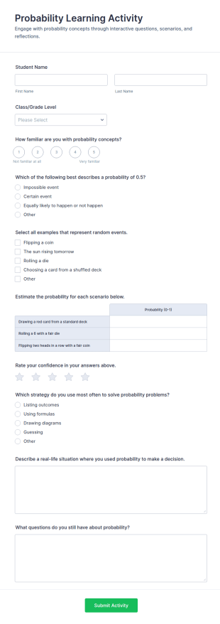Probability Learning Activity Form Template