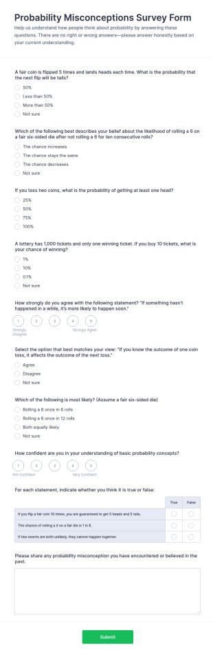 Probability Misconceptions Survey Form Template