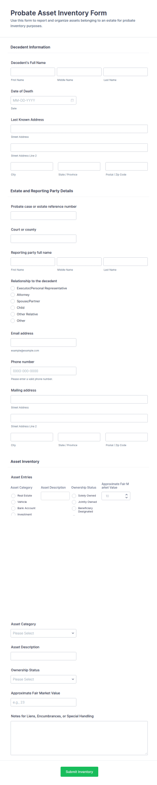 Probate Asset Inventory Form Template
