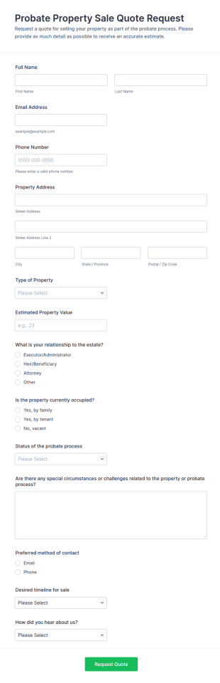 Probate Property Sale Quote Request Form Template