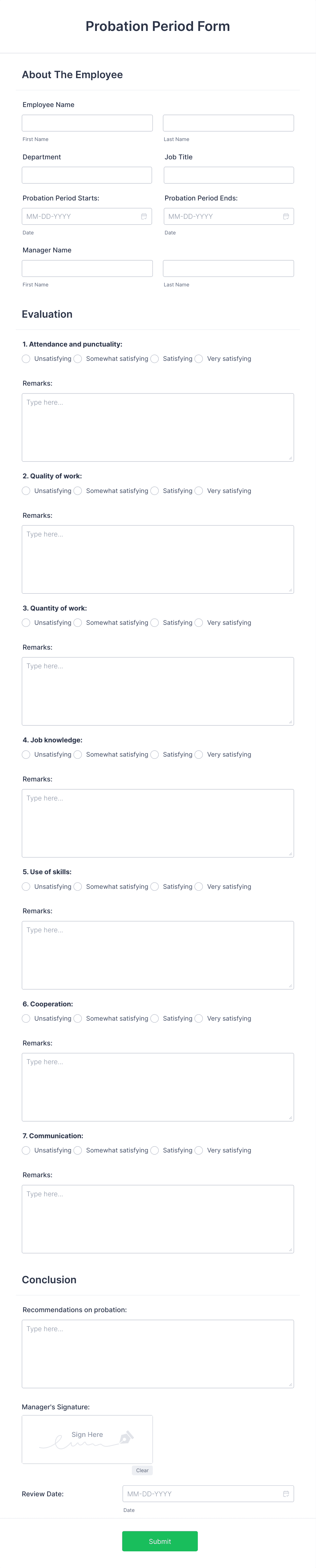 Probation Period Form Template | Jotform