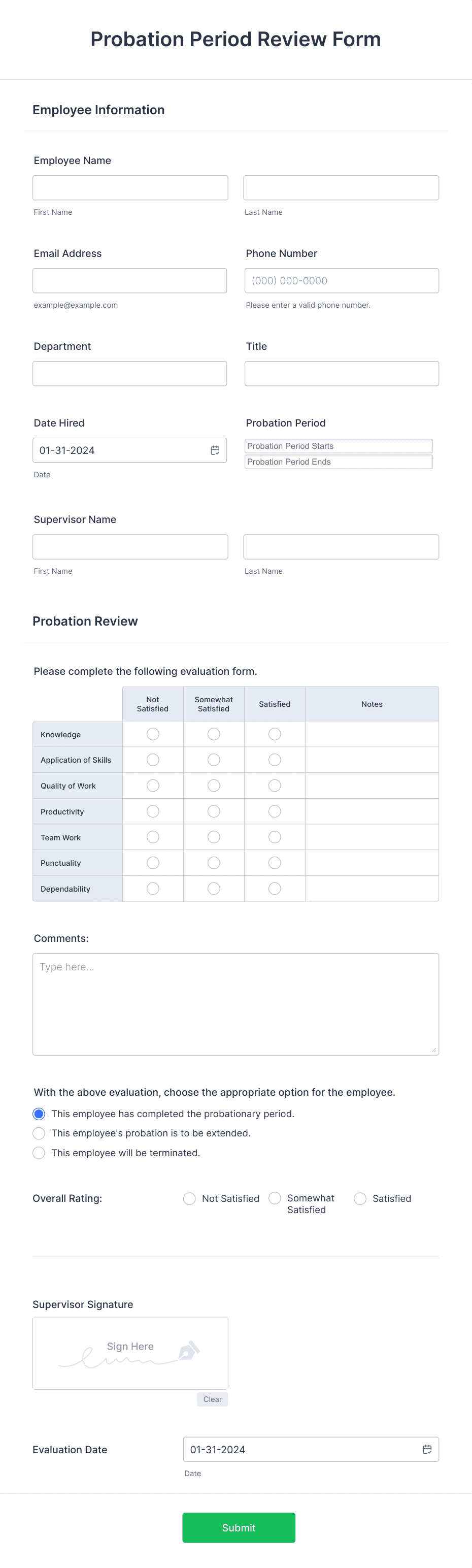 Employee Probationary Review Form Download Printable Pdf Templateroller