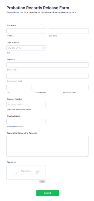 Probation Records Release Form Form Template