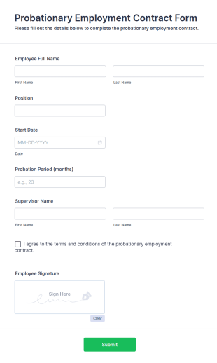 Probationary Employment Contract Form Template