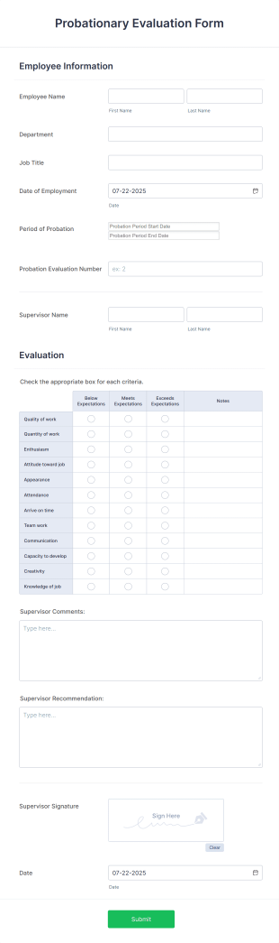 Probationary Evaluation Form Template