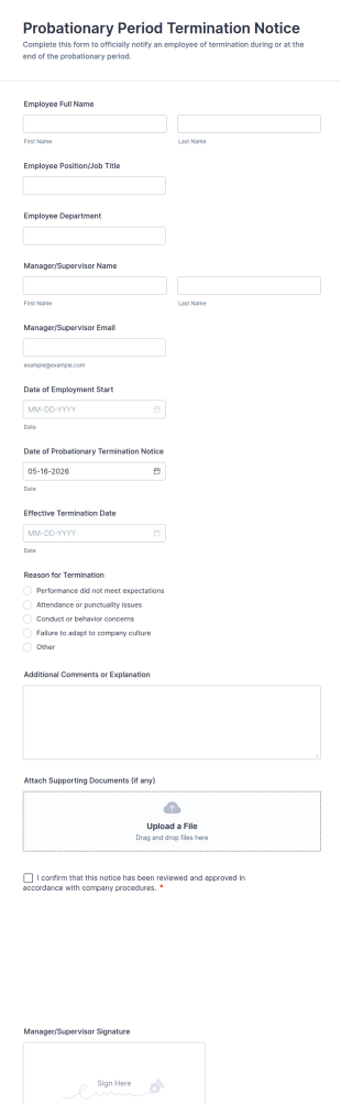 Probationary Period Termination Notice Form Template