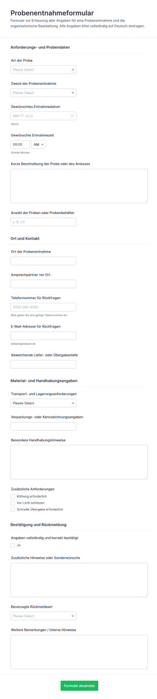 Probenentnahme Formular