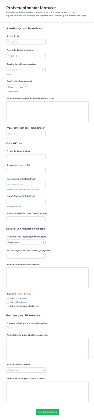 Probenentnahme Formular
