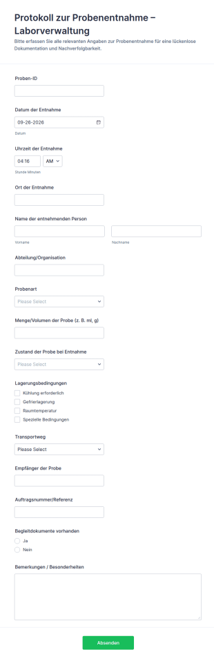 Probenentnahmelogbuch
