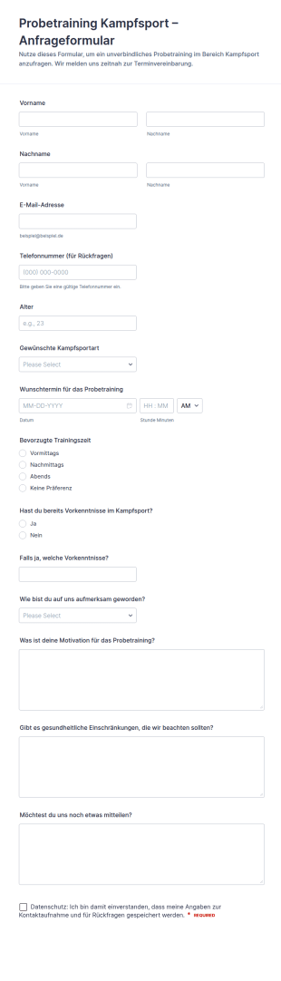 Probetraining Anfrage Formular