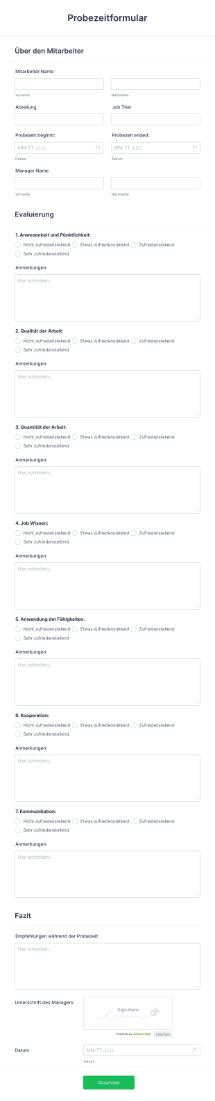 Probezeitformular Form Template