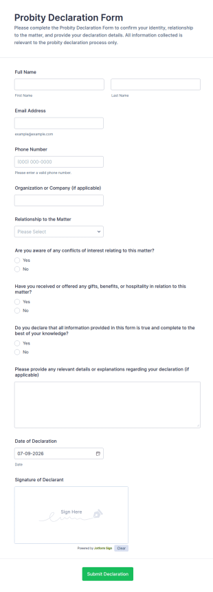 Probity Declaration Form Template