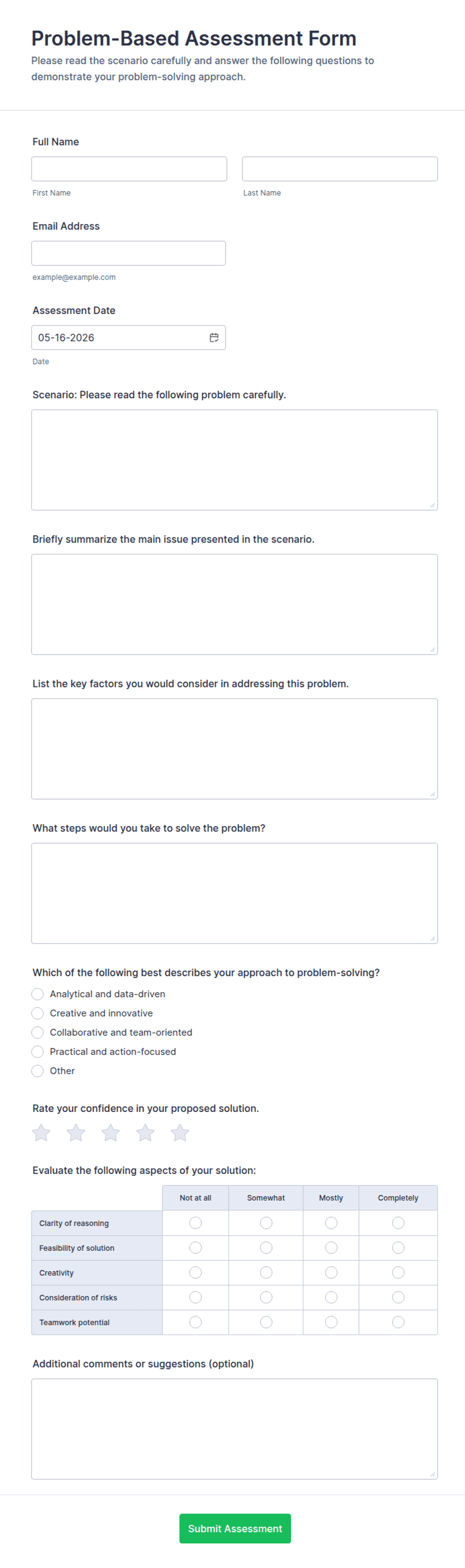 Problem Based Learning Form Problem-Based Assessment Form Template | Jotform