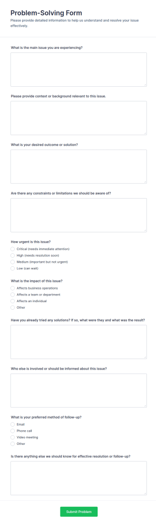 Problem Solving Form Template