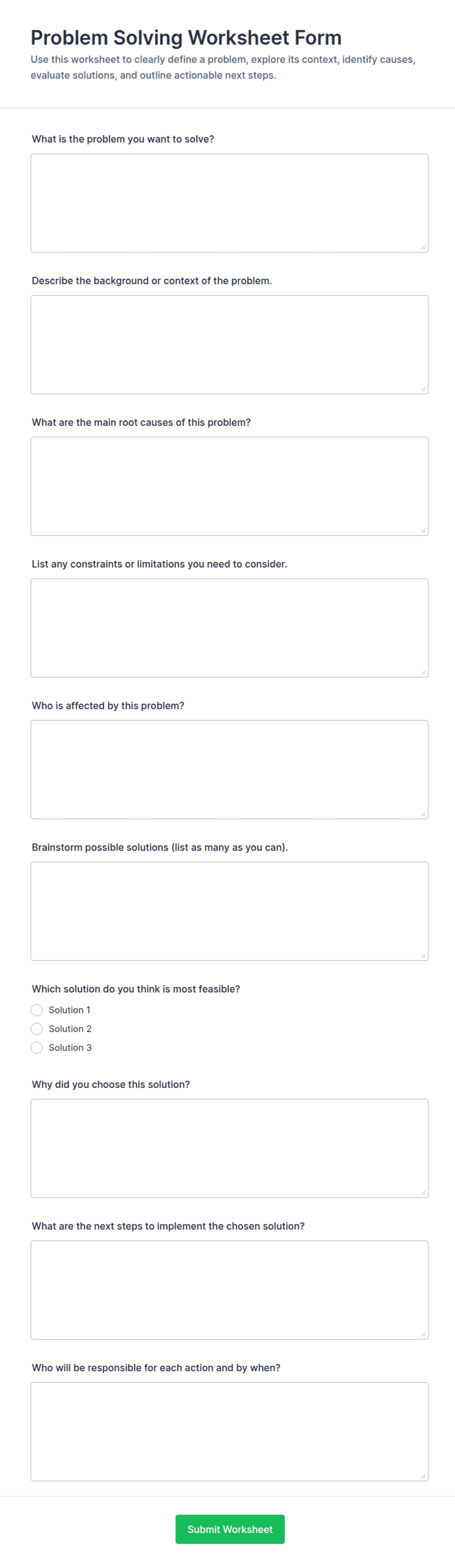 Problem Solving Worksheet Form Template | Jotform