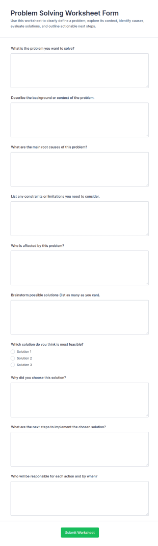 Problem Solving Worksheet Form Template