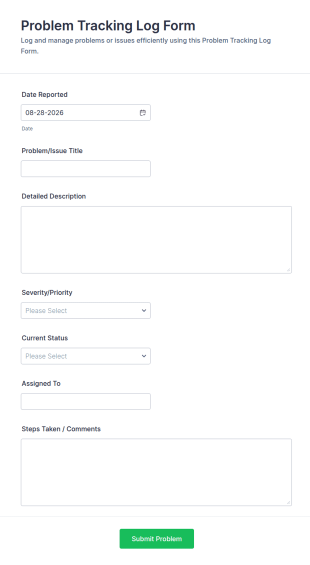 Problem Tracking Log Form Template