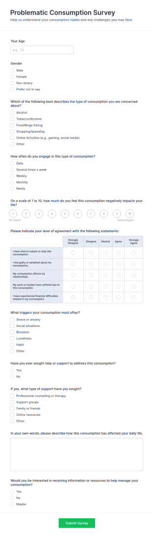 Problematic Consumption Survey Form Template