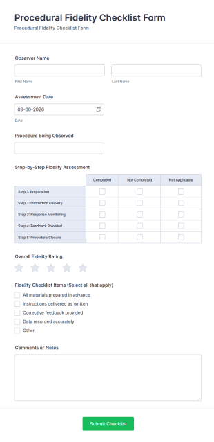 Procedural Fidelity Checklist Form Template