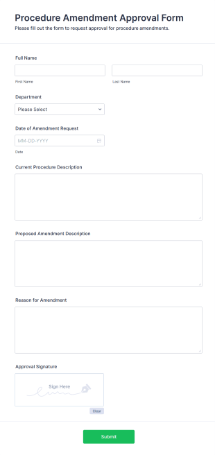 Procedure Amendment Approval Form Template