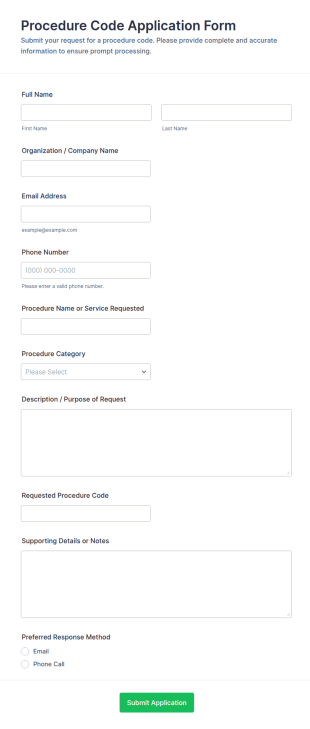 Procedure Code Application Form Template