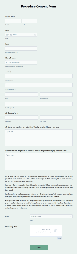 Procedure Consent Form Template