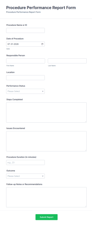 Procedure Performance Report Form Template