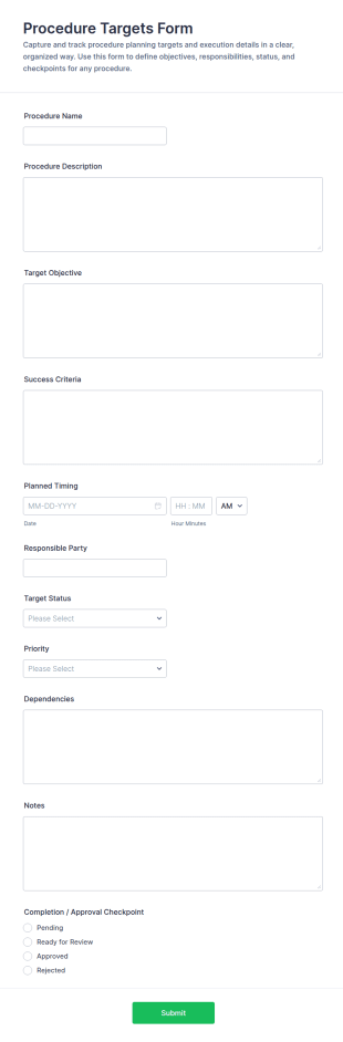 Procedure Targets Form Template
