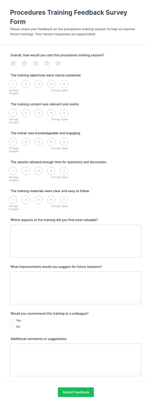 Procedures Training Feedback Survey Form Template